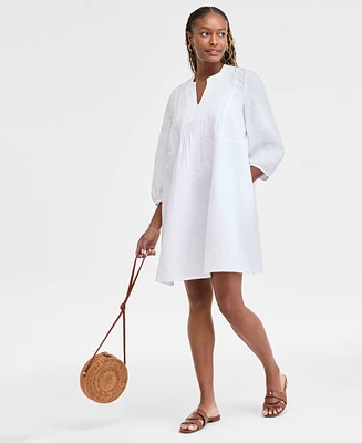 Charter Club Women's 100% Linen 3/4-Sleeve Pintuck Dress, Exclusively at Macy's