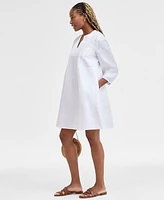Charter Club Women's 100% Linen 3/4-Sleeve Pintuck Dress, Exclusively at Macy's