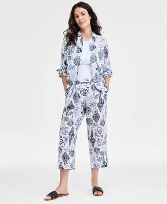 Charter Club Women's Cropped Pull-On 100% Linen Pants, Exclusively at Macy's
