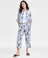 Charter Club Women's Cropped Pull-On 100% Linen Pants, Exclusively at Macy's