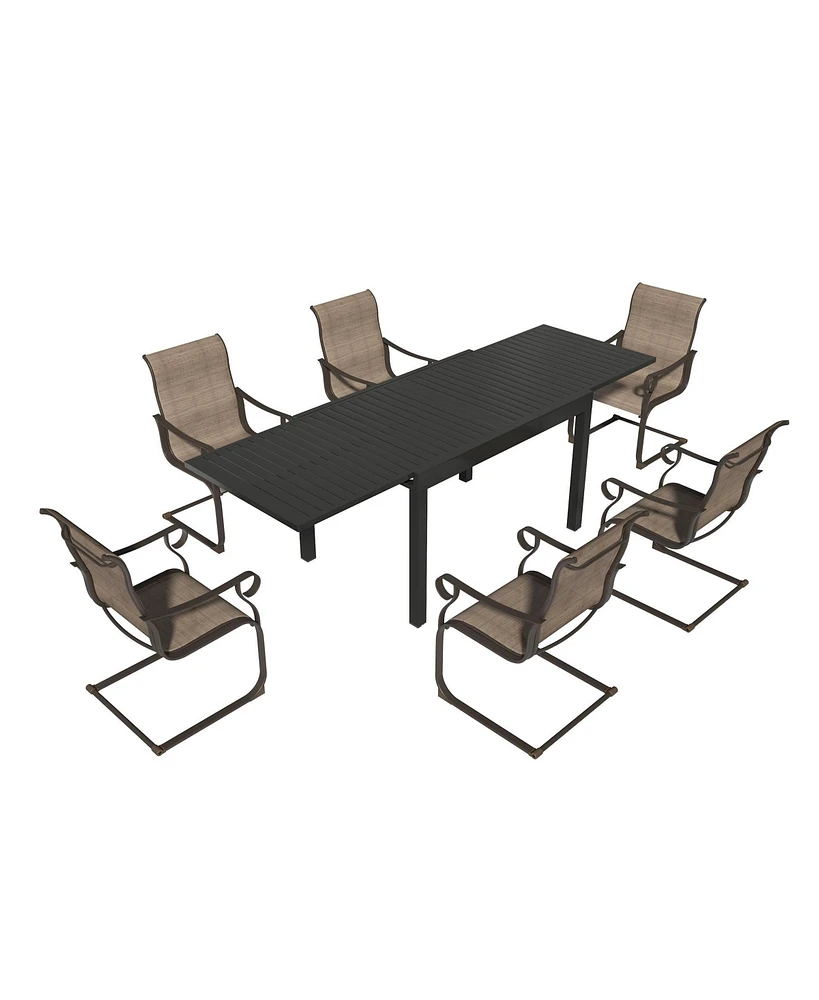 7-Piece Outdoor Dining Set with Aluminum Extendable Table 53"- 106" and C-Spring Chairs