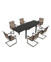 7-Piece Outdoor Dining Set with Aluminum Extendable Table 53"- 106" and C-Spring Chairs