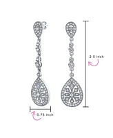 Bling Jewelry Deco Style Teardrop Cubic Zirconia Filigree Statement Chandelier Earrings Gold Silver Plated