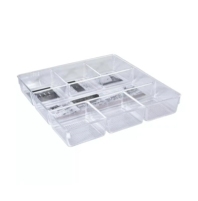 Acrylic Drawer Organizer, 6-Section, Clear Makeup Tray Organizer for Makeup and Other Beauty Essentials for Bathrooms, Countertops and Drawer