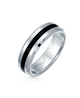 Bling Jewelry Black Silver Two Tone Stripe Couples Titanium Band Rings Comfort Fit