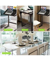 Adjustable C-Shape Couch End Table wth Tilting Top