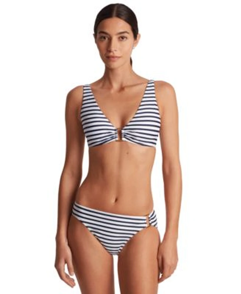 Lauren Ralph Lauren Womens Striped V Neck Bikini Top Ring Hipster Bikini Bottoms