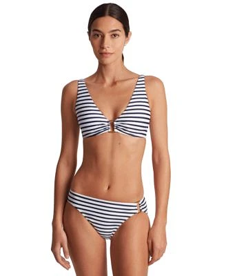 Lauren Ralph Lauren Womens Striped V Neck Bikini Top Ring Hipster Bikini Bottoms