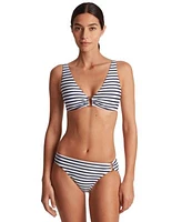 Lauren Ralph Lauren Womens Striped V Neck Bikini Top Ring Hipster Bikini Bottoms