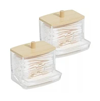 Clear Cotton Swab Dispenser with Bamboo Lid-Acrylic Qtips Dispenser, Easy-Access