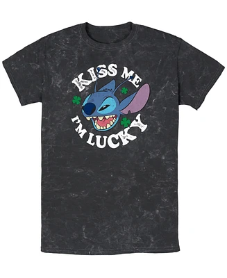Lilo Stitch Men's Disney Lucky Face Short Sleeve Mineral Wash T-Shirt