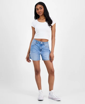 Gogo Jeans Juniors' Embroidered-Bow Denim Shorts
