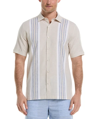 Cubavera Men's Classic-Fit Engineered Stripe Panel Linen Blend Button-Down Shirt