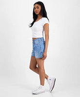 Gogo Jeans Juniors' Embroidered-Bow Denim Shorts
