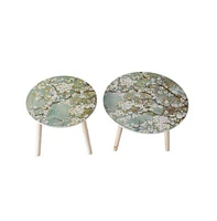 Set of 2 Side Tables with Floral Cherry Blossom Design for Elegant Home Decor