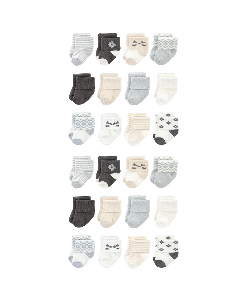 Hudson Baby Baby Boys Hudson Cotton Rich Terry Socks 24-Pack, Gray Beige Solid