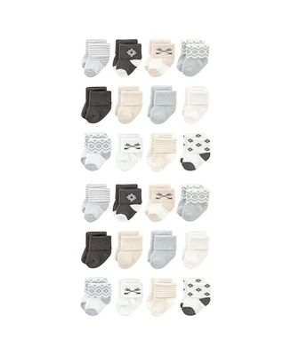 Hudson Baby Baby Boys Hudson Cotton Rich Terry Socks 24-Pack, Gray Beige Solid