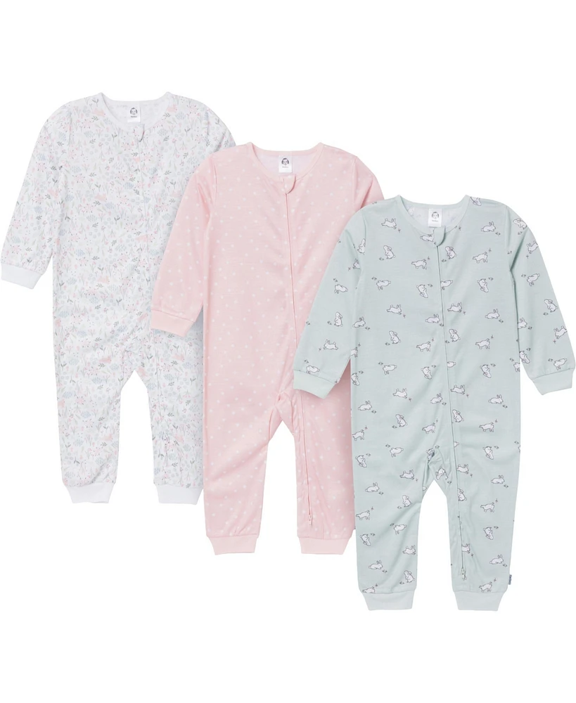 Gerber Toddler Girls Footless Pajamas with Reverse Zipper, 3-Pack