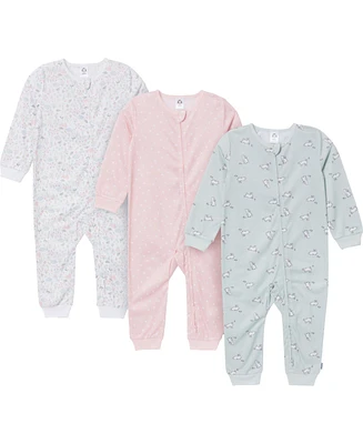 Gerber Toddler Girls Footless Pajamas with Reverse Zipper, 3-Pack