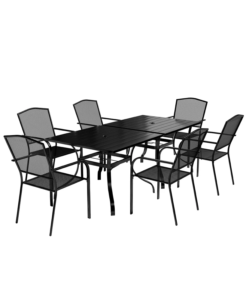 8-Piece Metal Outdoor Patio Dining Set with Square Table with 1.65 in. Umbrella Hole and Dining Chairs