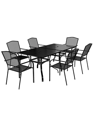 8-Piece Metal Outdoor Patio Dining Set with Square Table with 1.65 in. Umbrella Hole and Dining Chairs
