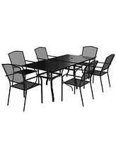 8-Piece Metal Outdoor Patio Dining Set with Square Table with 1.65 in. Umbrella Hole and Dining Chairs