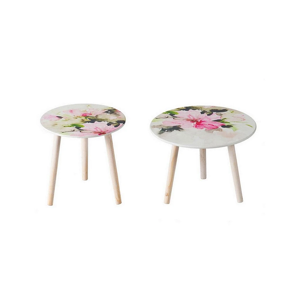 Set of 2 Side Tables with Elegant Floral Design for Stylish Home Decor