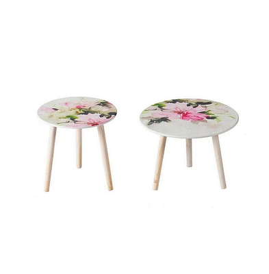 Set of 2 Side Tables with Elegant Floral Design for Stylish Home Decor