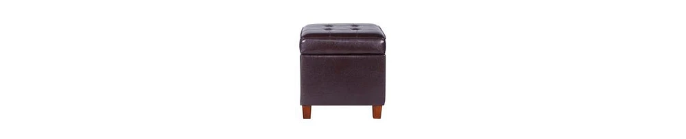 Tufted Leatherette Ottoman – Square Wooden Storage with Lift-Off Lid