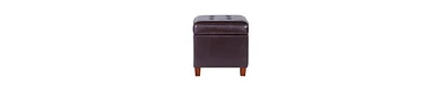 Tufted Leatherette Ottoman – Square Wooden Storage with Lift-Off Lid