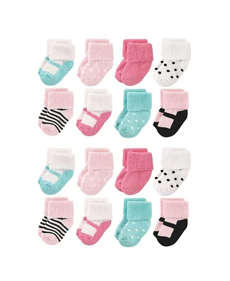 Luvable Friends Baby Boys Cotton Rich Terry Socks 16-Pack, Mint Pink Mary Janes