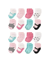 Luvable Friends Baby Boys Cotton Rich Terry Socks 16-Pack, Mint Pink Mary Janes