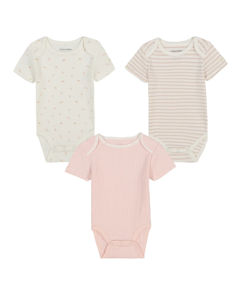 Calvin Klein Baby Girls 3-Piece Short Sleeve Bodysuit Set