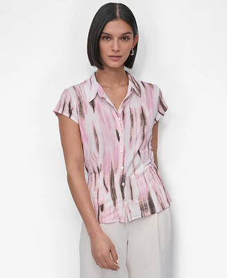 Dkny Women's Printed Knit Cap-Sleeve Shirt