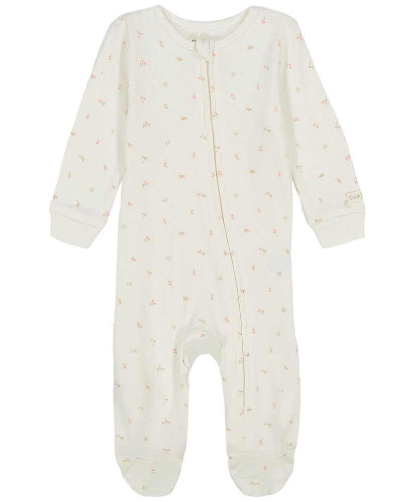 Calvin Klein Baby Girls Printed Knit Footed Zip-up Coverall