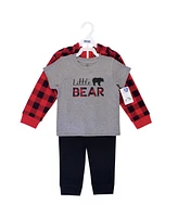Little Treasure Toddler Boys Hoodie, Bodysuit or Tee Top, and Pant Set Bear, 2