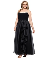 Betsy & Adam Plus Mixed-Material Strapless Ball Gown