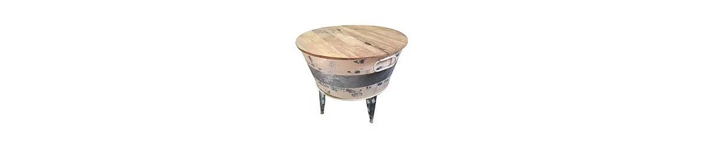 Modern Cocktail Table with Tub-Like Metal Base and Round Top