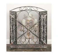 Traditional 3-Panel Fire Screen with Filigree Design for Elegant Fireplace Protection