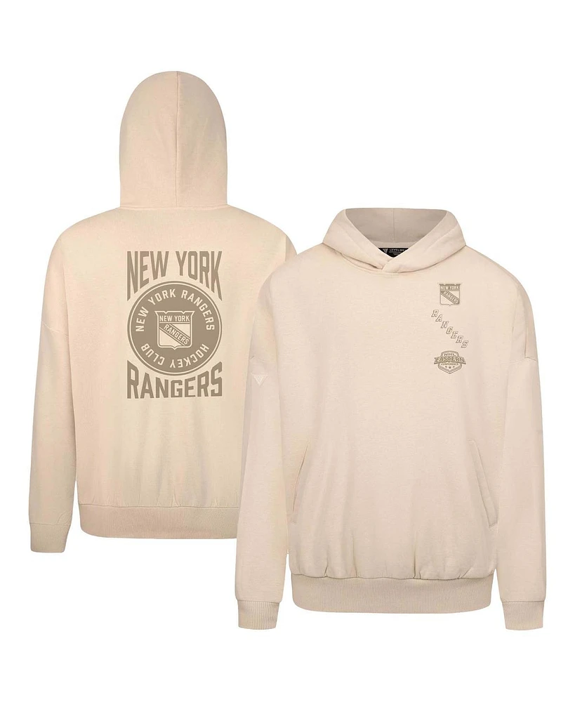 LevelWear Men's Cream New York Rangers Contact Stamp Pullover Hoodie