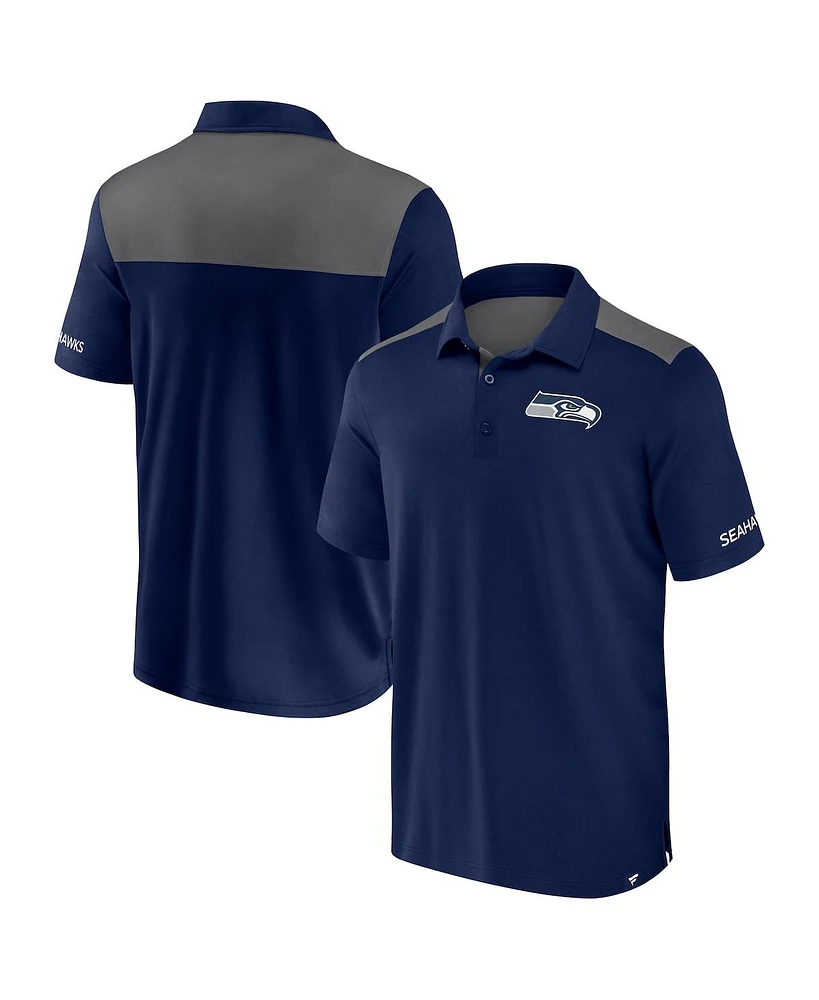 Fanatics Men's Navy/Gray Seattle Seahawks Color Block Polo Shirt