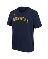 Nike Big Boys and Girls Jackson Chourio Navy Milwaukee Brewers Name Number T-Shirt