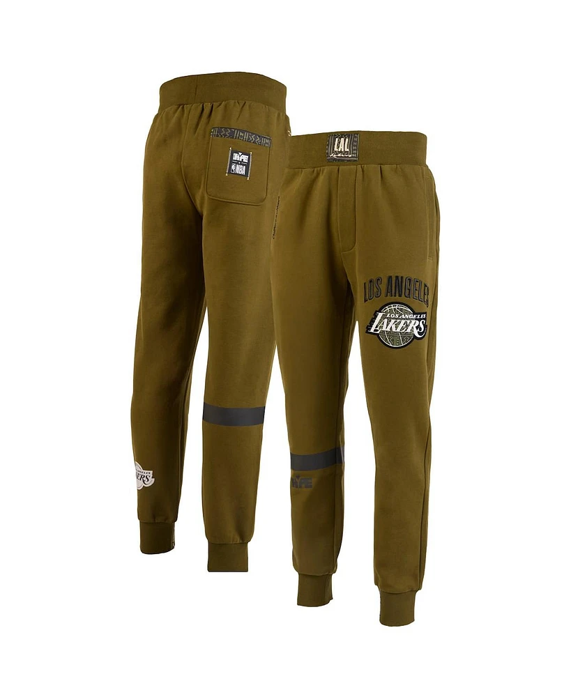 Two Hype X Nba Men's Olive Los Angeles Lakers Culture Hoops Collection Premium Jogger Pants