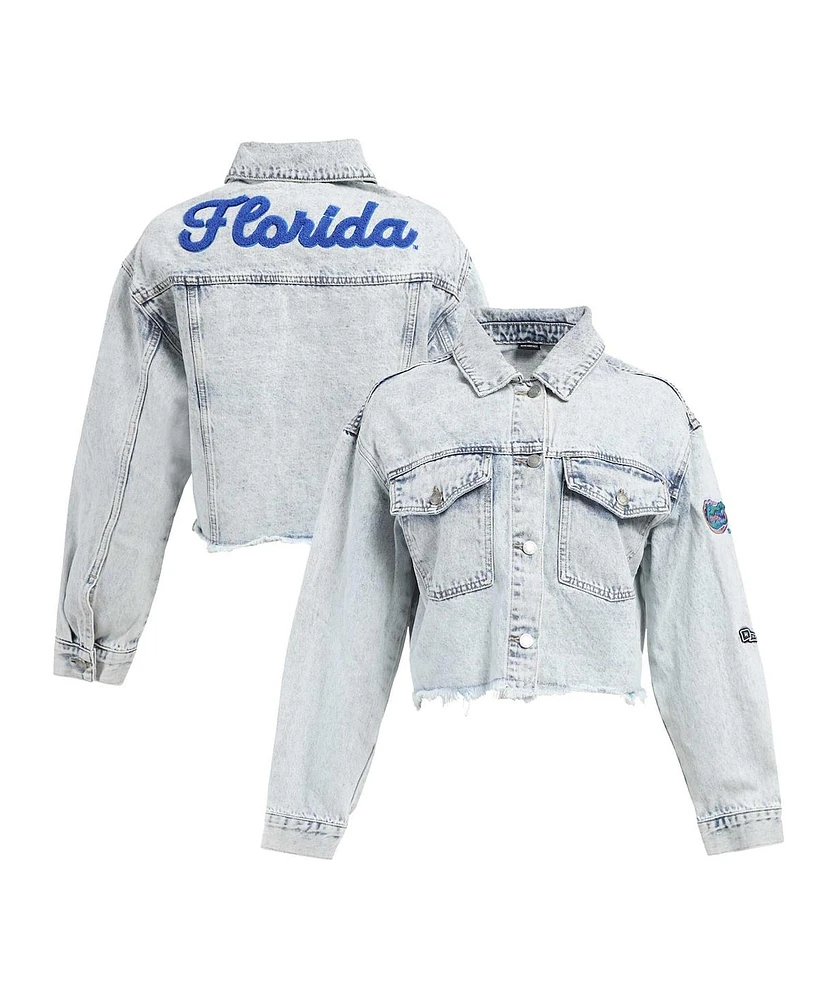 Hype and Vice Women's Denim Florida Gators Light Wash Cropped Button-Up Jean Jacket