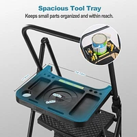 6 Step Folding step stool with bandwidth anti slip pedals and tool trays, lightweight and portable steel step stool