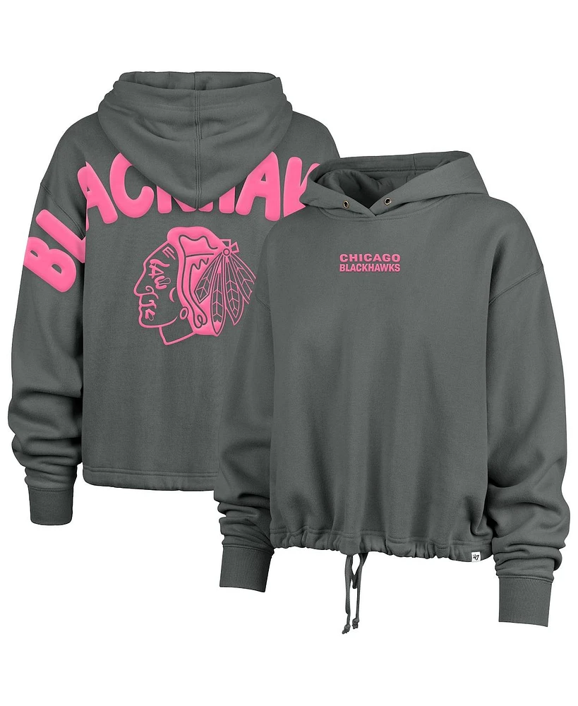 '47 Brand Women's Gray Chicago Blackhawks Bright Side Venice Cropped Pullover Hoodie