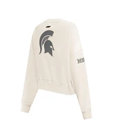 Pro Standard Women's Cream Michigan State Spartans French Terry Boxy Cropped Pullover Crewneck Top