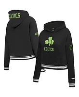 Pro Standard Women's Black Boston Celtics 2024/25 City Edition Chenille Applique Cropped Pullover Hoodie