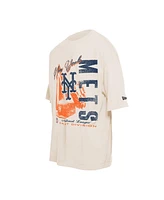 New Era Men's Cream New York Mets Cooperstown Collection Oversized Throwback Distressed T-Shirt