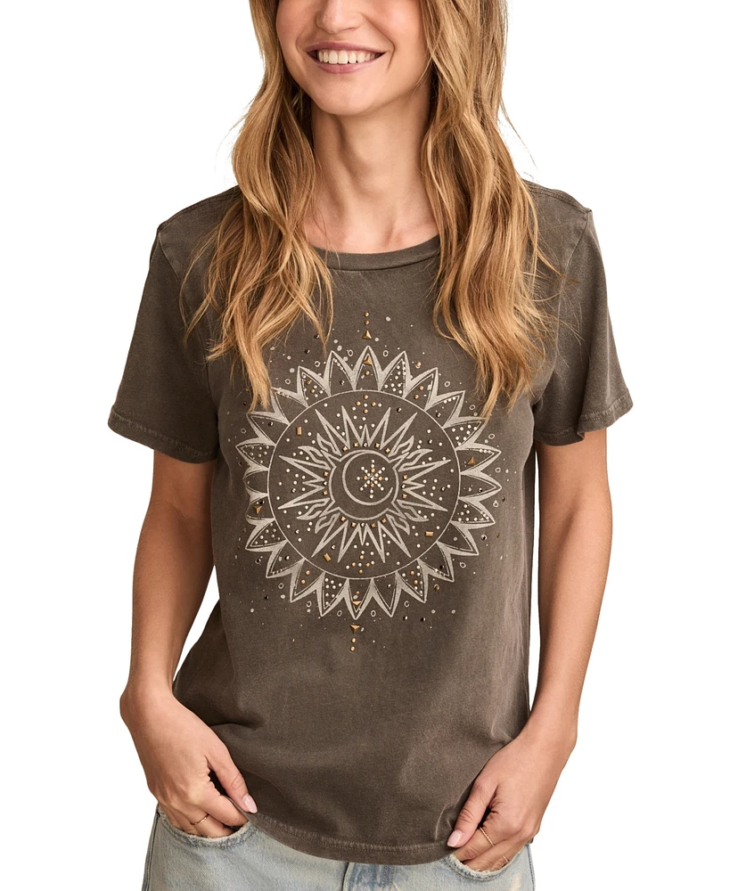 Lucky Brand Women's Cotton Embellished Sun Classic Crewneck T-Shirt